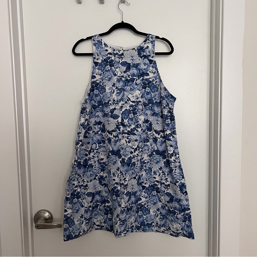 Blue Floral Linen Blend Abercrombie Dress Size XL Tall